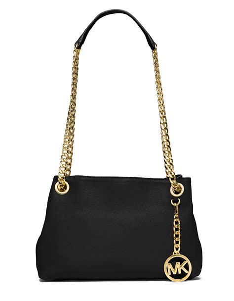 michael kors black leather purse with gold chain|michael kors black ribbed purses.